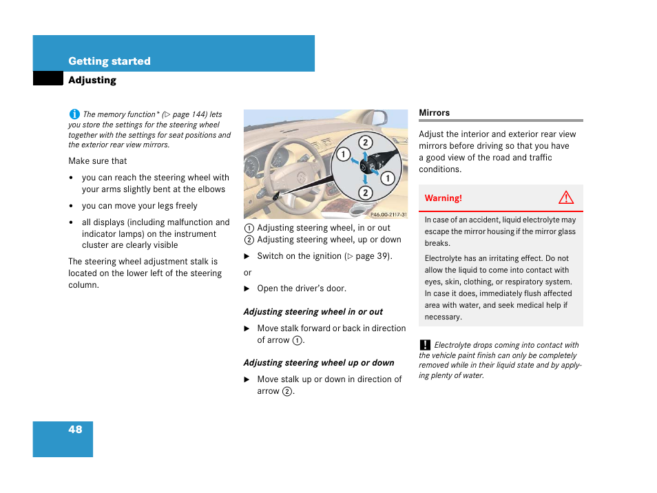 Mirrors:adjusting, Mirrors | Mercedes-Benz R-Class 2007 Owners Manual User Manual | Page 49 / 570