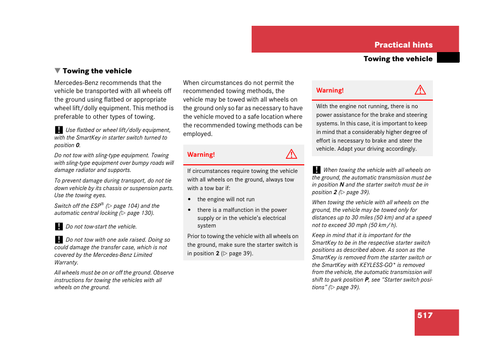 Towing the vehicle, See “towing the vehicle, Wing | Mercedes-Benz R-Class 2007 Owners Manual User Manual | Page 518 / 570