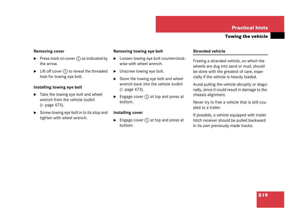 Stranded vehicle | Mercedes-Benz R-Class 2007 Owners Manual User Manual | Page 520 / 570