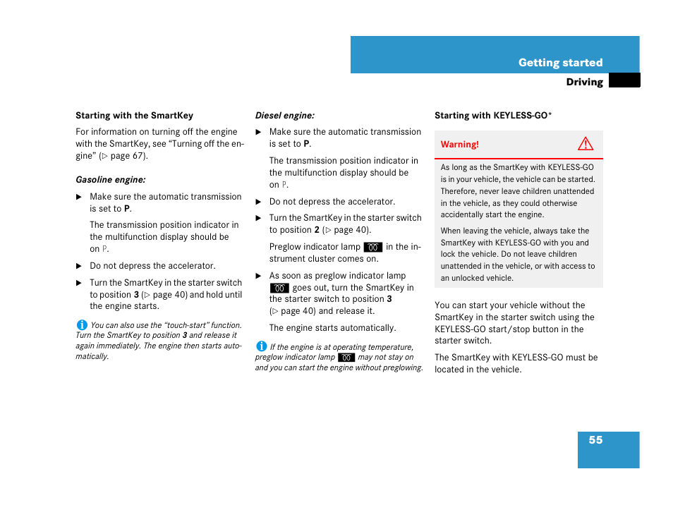 See “starting with keyless-go | Mercedes-Benz R-Class 2007 Owners Manual User Manual | Page 56 / 570