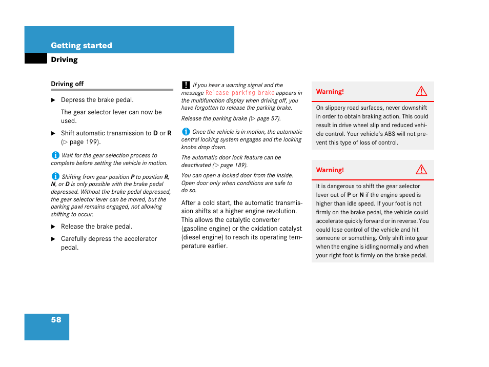 Driving off | Mercedes-Benz R-Class 2007 Owners Manual User Manual | Page 59 / 570