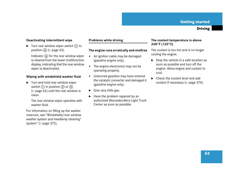 Problems:while driving, Problems while driving | Mercedes-Benz R-Class 2007 Owners Manual User Manual | Page 64 / 570