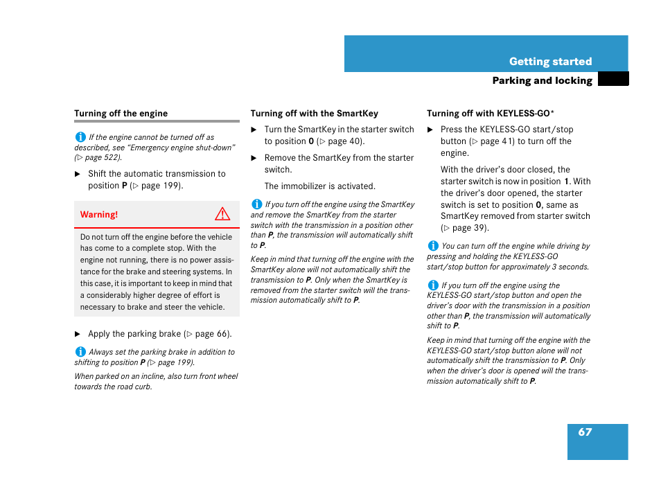 Ignition, Turning off the engine, See “turning off the en- gine | Go, see “turning off with keyless-go | Mercedes-Benz R-Class 2007 Owners Manual User Manual | Page 68 / 570