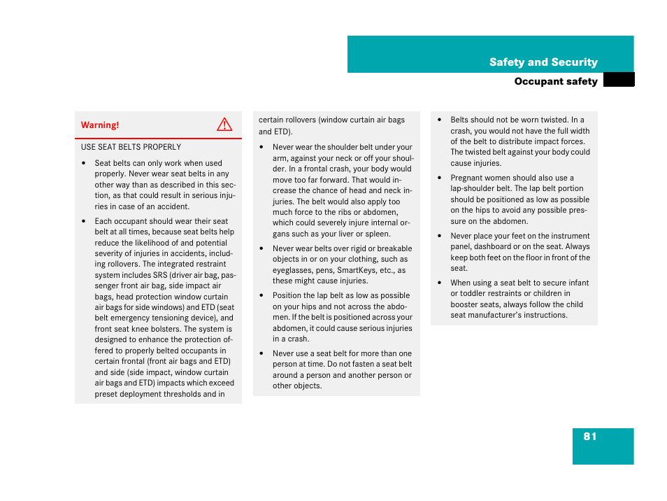 81 safety and security | Mercedes-Benz R-Class 2007 Owners Manual User Manual | Page 82 / 570
