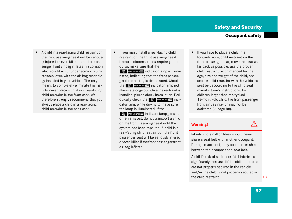 87 safety and security | Mercedes-Benz R-Class 2007 Owners Manual User Manual | Page 88 / 570