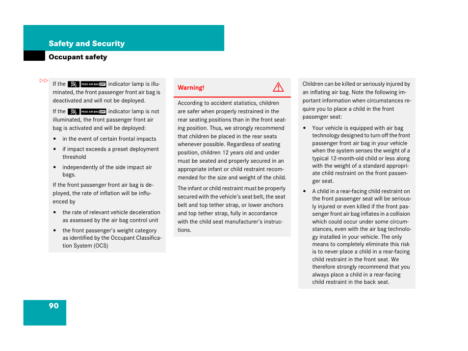 90 safety and security | Mercedes-Benz R-Class 2007 Owners Manual User Manual | Page 91 / 570