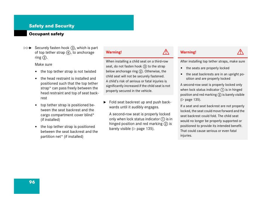 96 safety and security | Mercedes-Benz R-Class 2007 Owners Manual User Manual | Page 97 / 570