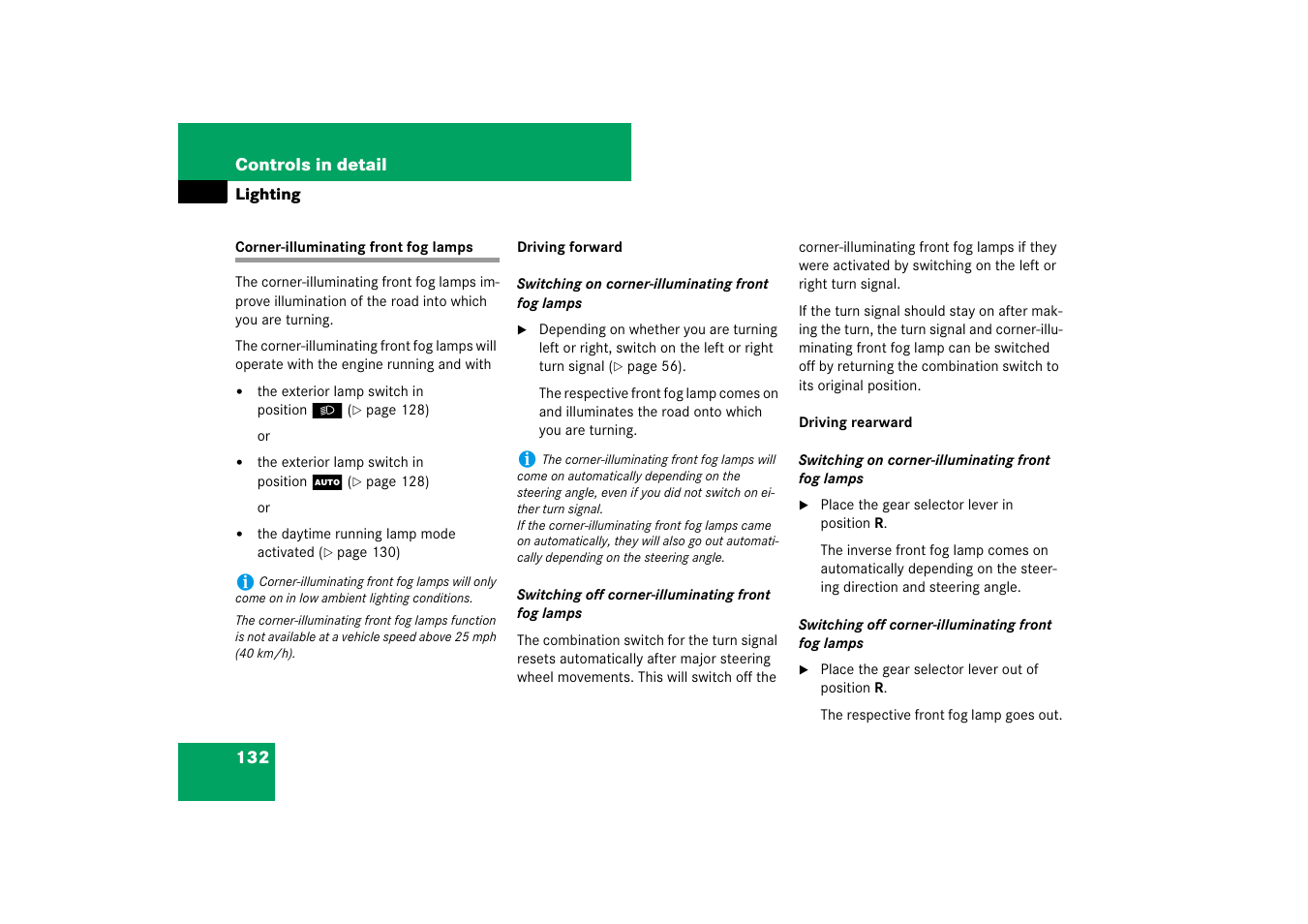 Corner-illuminating front fog lamps | Mercedes-Benz SL-Class 2007 Owners Manual User Manual | Page 133 / 473