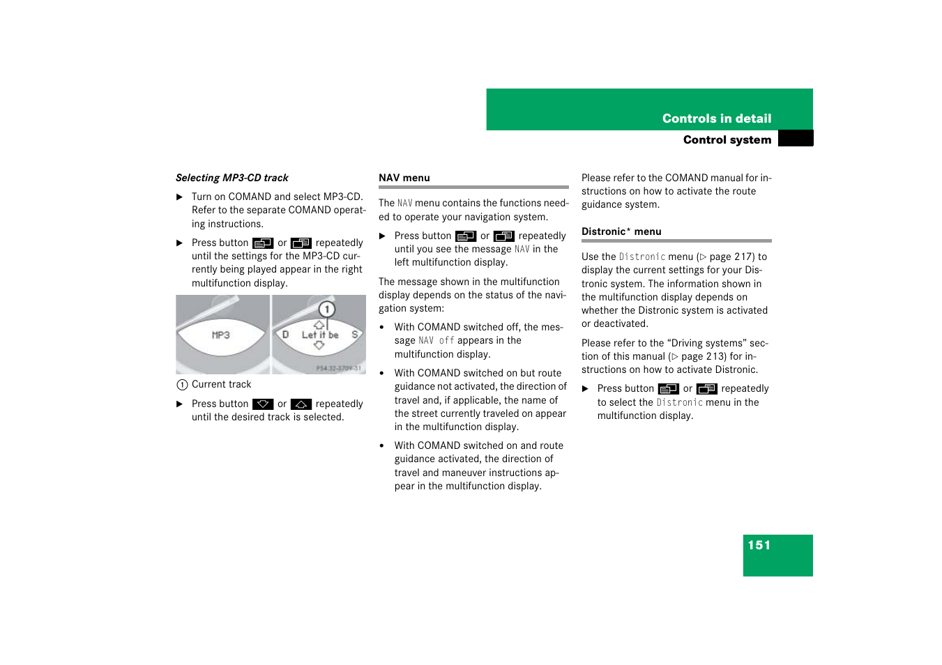 Menus:nav, Nav menu distronic* menu | Mercedes-Benz SL-Class 2007 Owners Manual User Manual | Page 152 / 473