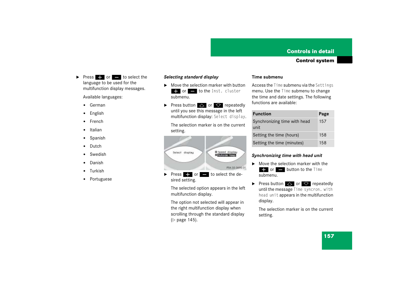 Menu, Standard display | Mercedes-Benz SL-Class 2007 Owners Manual User Manual | Page 158 / 473