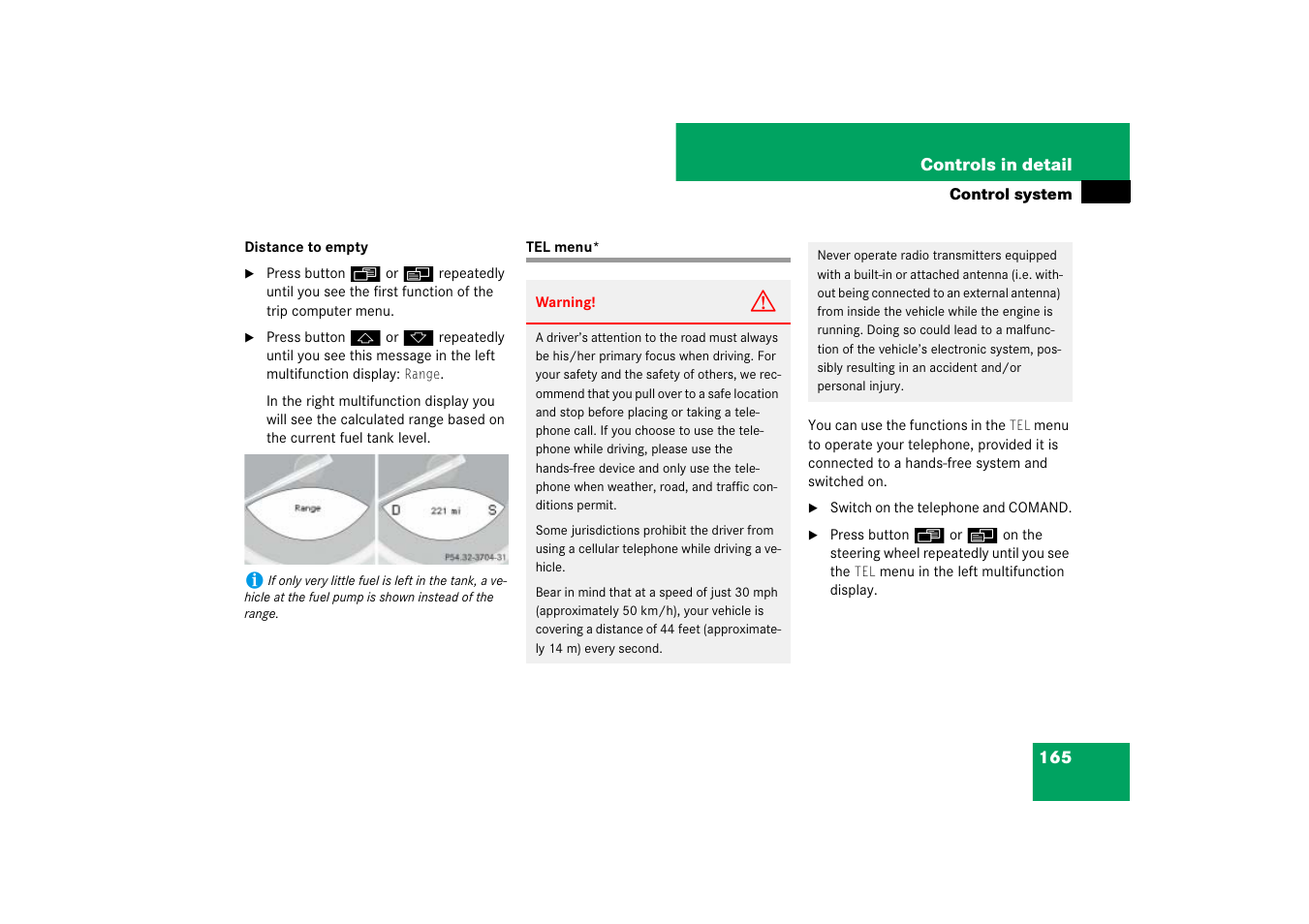 Menus:tel, Tel menu | Mercedes-Benz SL-Class 2007 Owners Manual User Manual | Page 166 / 473