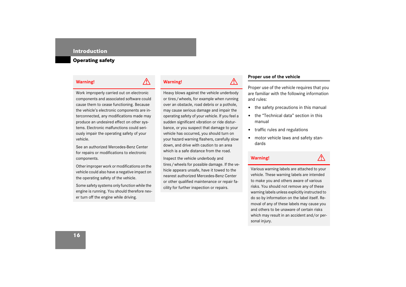 Proper use of the vehicle, Operating safety | Mercedes-Benz SL-Class 2007 Owners Manual User Manual | Page 17 / 473