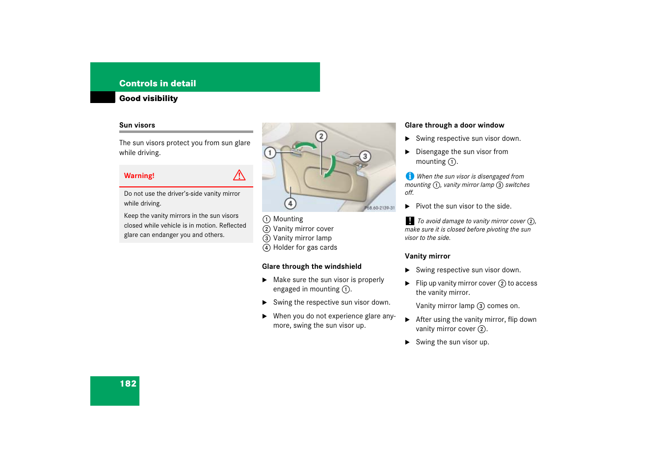 Sun visors | Mercedes-Benz SL-Class 2007 Owners Manual User Manual | Page 183 / 473
