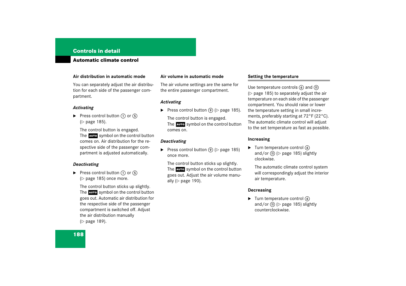 Automatic climate control system:temperature, Setting the temperature | Mercedes-Benz SL-Class 2007 Owners Manual User Manual | Page 189 / 473