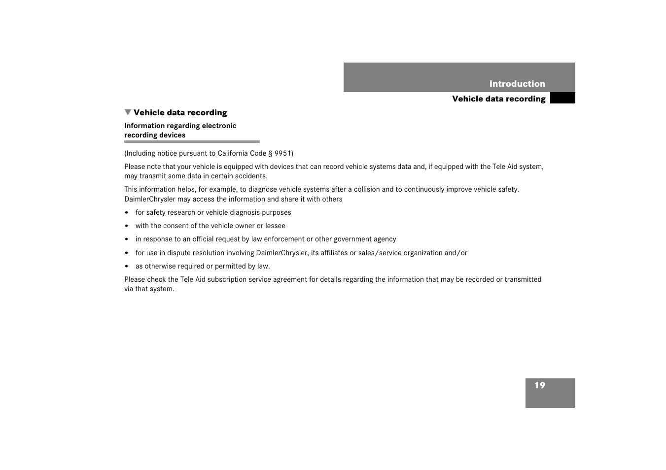 Vehicle data recording, Information regarding electronic recording devices | Mercedes-Benz SL-Class 2007 Owners Manual User Manual | Page 20 / 473