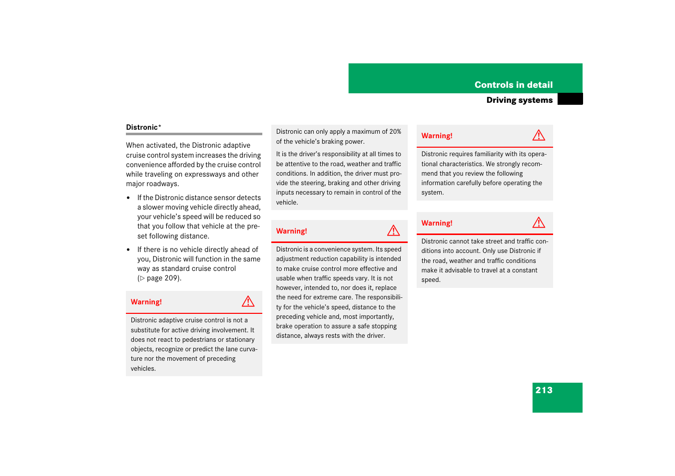 Distronic | Mercedes-Benz SL-Class 2007 Owners Manual User Manual | Page 214 / 473
