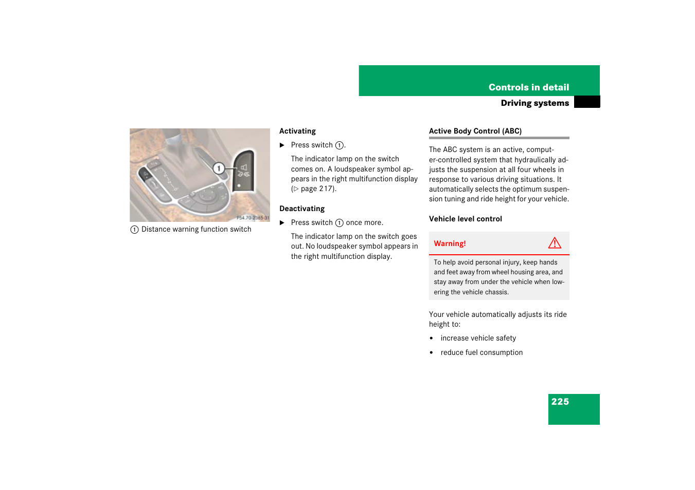 Active body control (abc) | Mercedes-Benz SL-Class 2007 Owners Manual User Manual | Page 226 / 473
