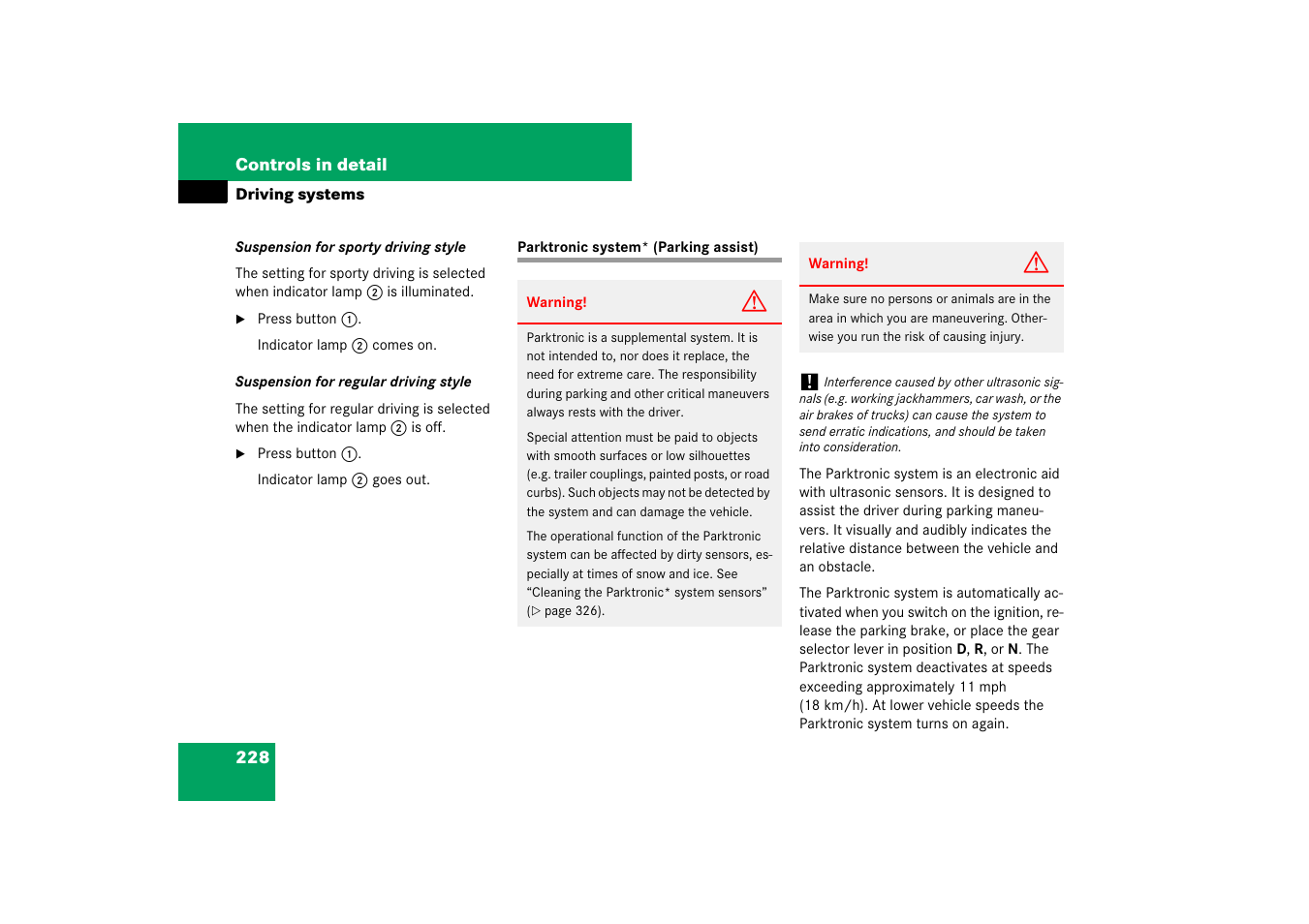 Parking assistance (parktronic*), Parktronic system* (parking assist) | Mercedes-Benz SL-Class 2007 Owners Manual User Manual | Page 229 / 473