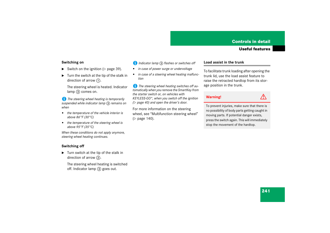 Trunk:load assist, Load assist in the trunk | Mercedes-Benz SL-Class 2007 Owners Manual User Manual | Page 242 / 473