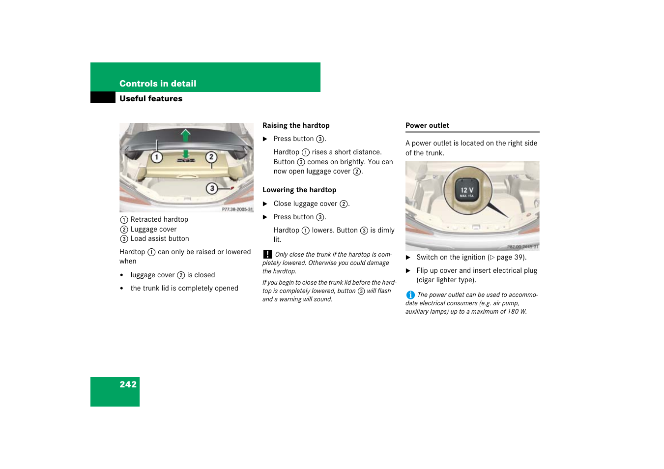 Power outlet | Mercedes-Benz SL-Class 2007 Owners Manual User Manual | Page 243 / 473