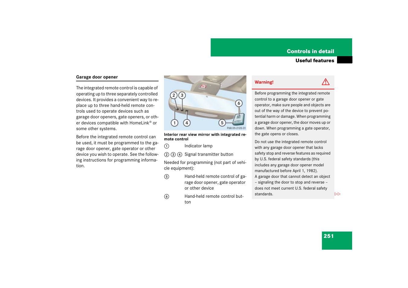 Garage door opener | Mercedes-Benz SL-Class 2007 Owners Manual User Manual | Page 252 / 473