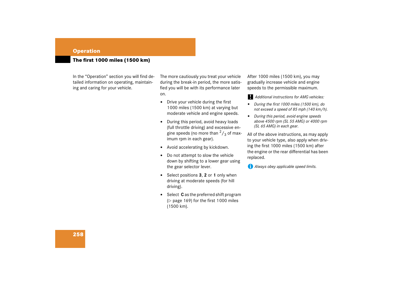 The first 1000 miles (1500 km) | Mercedes-Benz SL-Class 2007 Owners Manual User Manual | Page 259 / 473