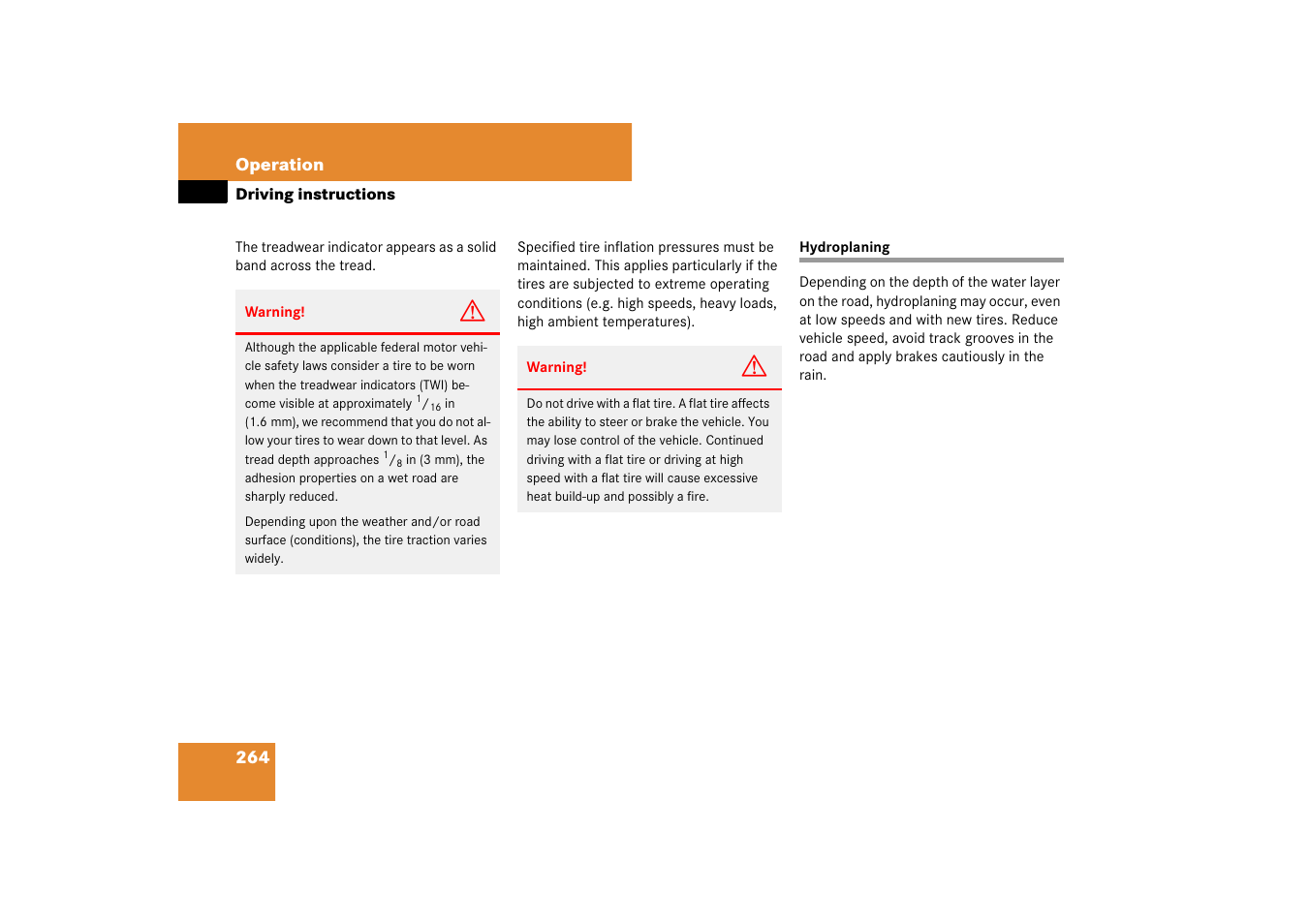 Hydroplaning | Mercedes-Benz SL-Class 2007 Owners Manual User Manual | Page 265 / 473