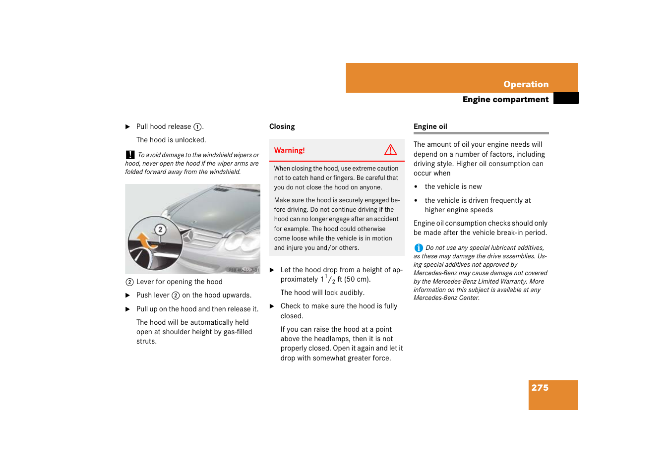 Fluids:engine oil, Engine oil, L, see “engine oil | Mercedes-Benz SL-Class 2007 Owners Manual User Manual | Page 276 / 473