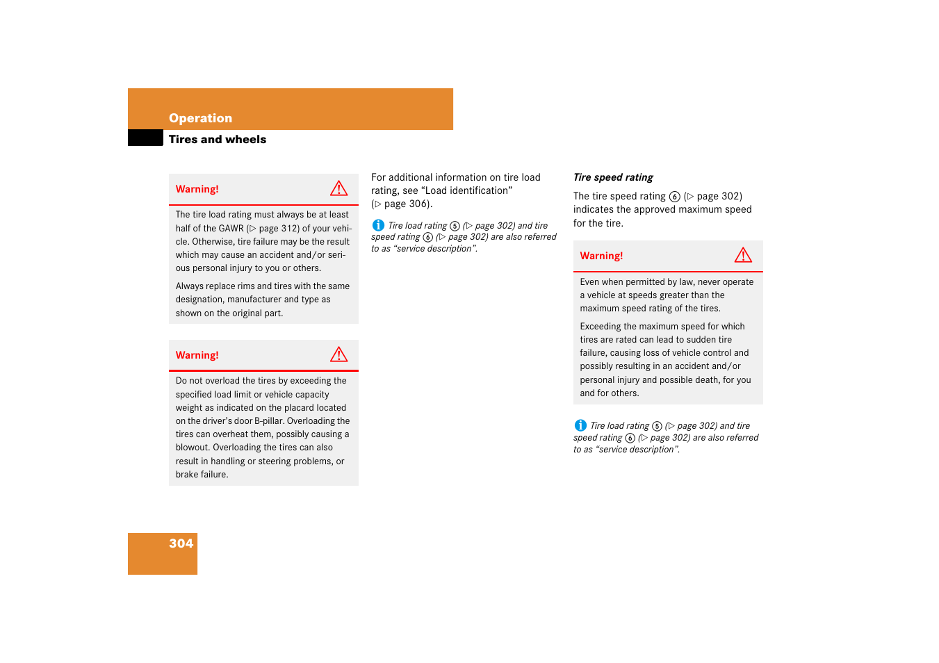 D rating, Formation, see “tire speed rating | Mercedes-Benz SL-Class 2007 Owners Manual User Manual | Page 305 / 473