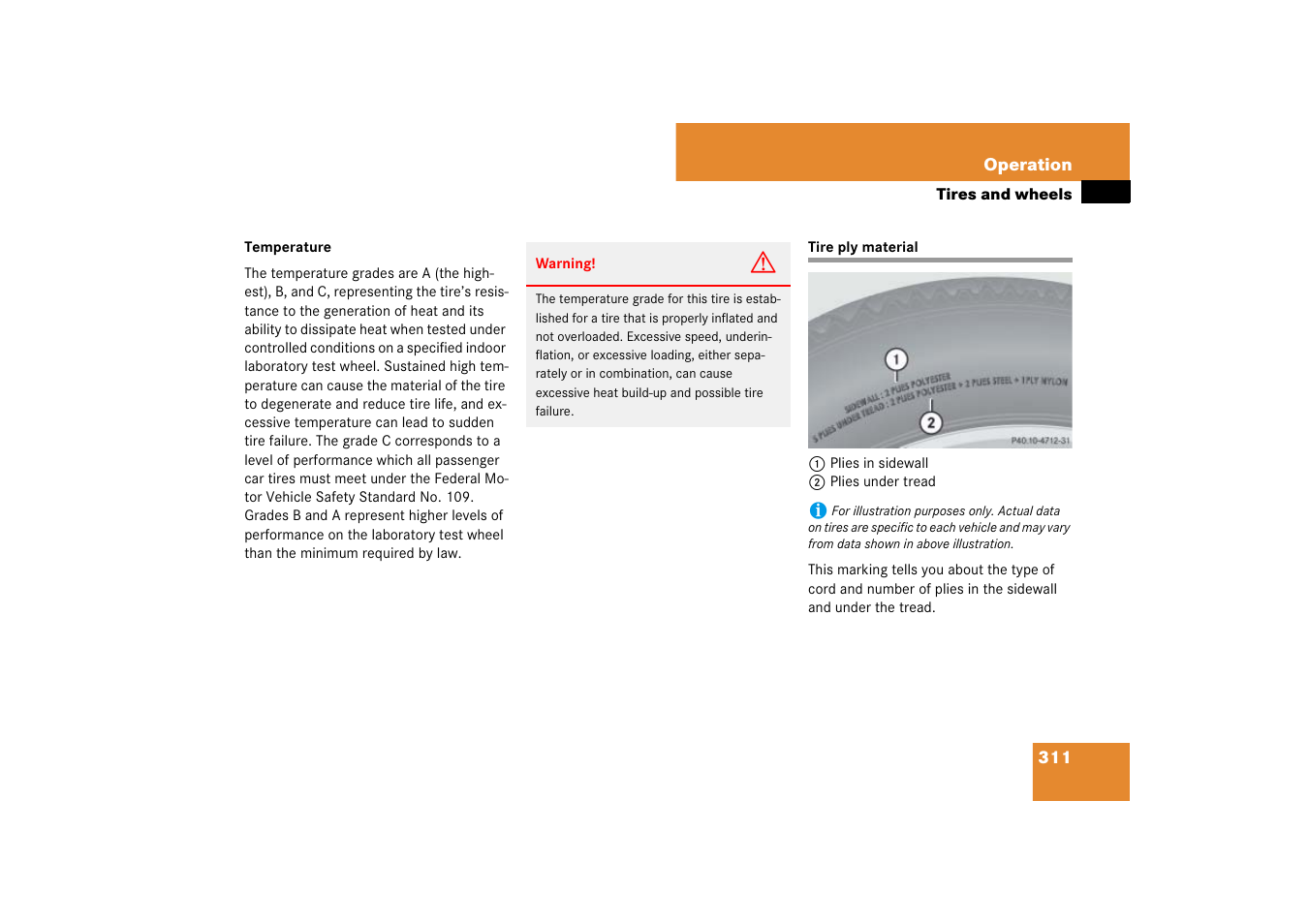 Tire ply material | Mercedes-Benz SL-Class 2007 Owners Manual User Manual | Page 312 / 473