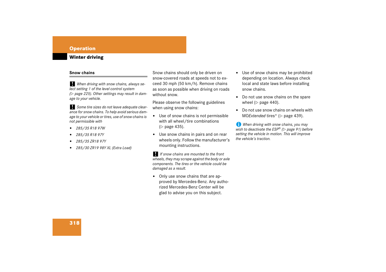 Snow chains, See “snow chains | Mercedes-Benz SL-Class 2007 Owners Manual User Manual | Page 319 / 473