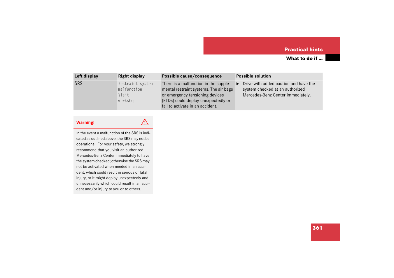 Mercedes-Benz SL-Class 2007 Owners Manual User Manual | Page 362 / 473