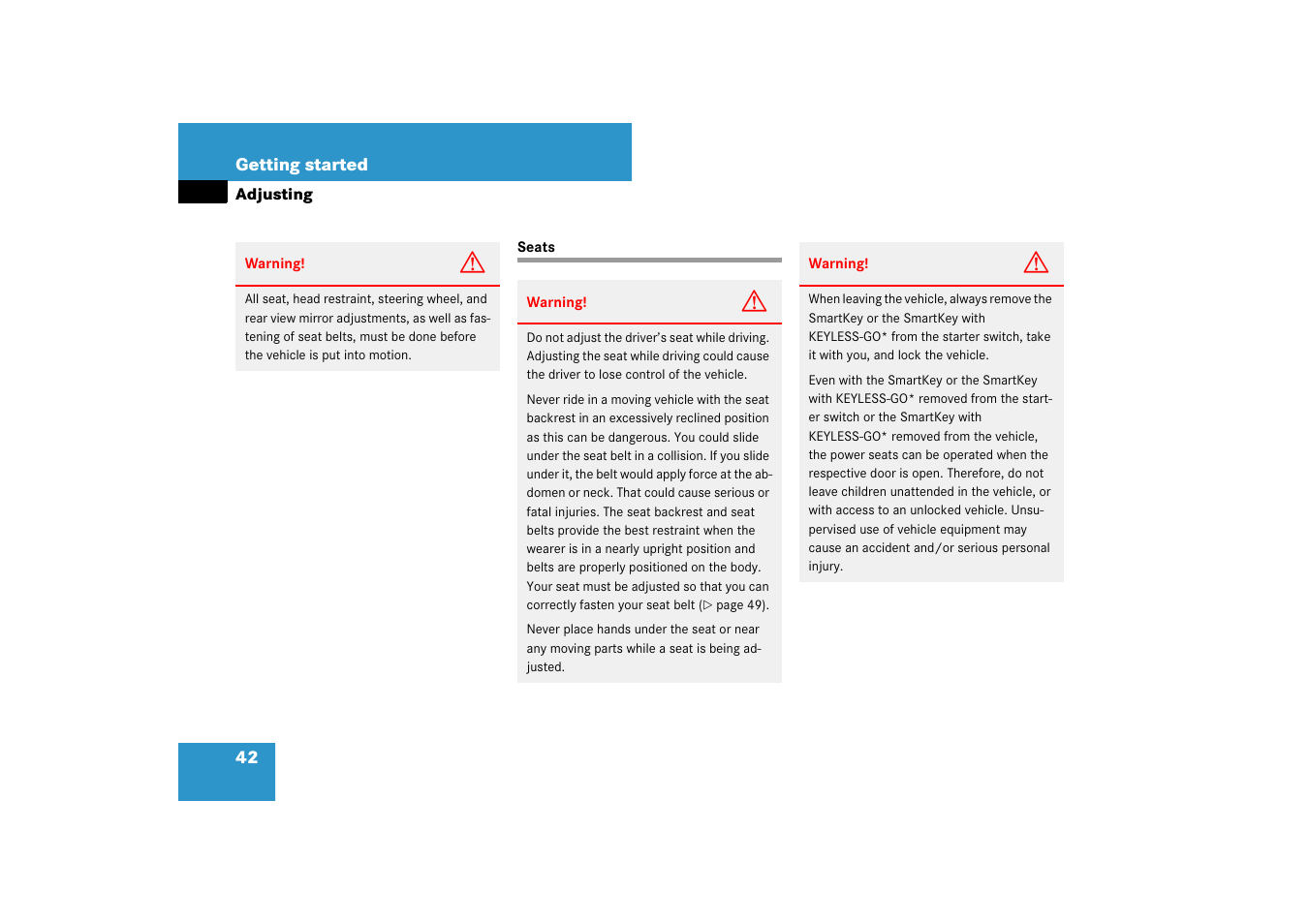 Adjusting, Seats | Mercedes-Benz SL-Class 2007 Owners Manual User Manual | Page 43 / 473