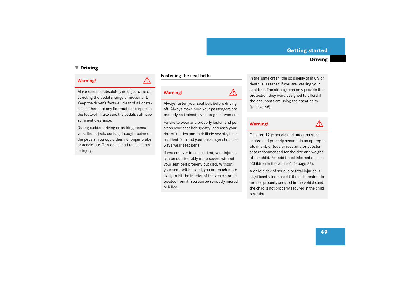 Driving, Seat belts, Fastening the seat belts | Mercedes-Benz SL-Class 2007 Owners Manual User Manual | Page 50 / 473