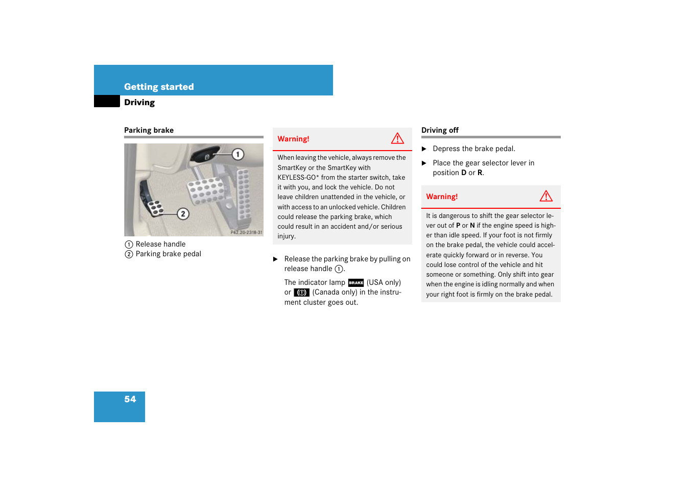 Driving:instructions, Parking brake driving off | Mercedes-Benz SL-Class 2007 Owners Manual User Manual | Page 55 / 473