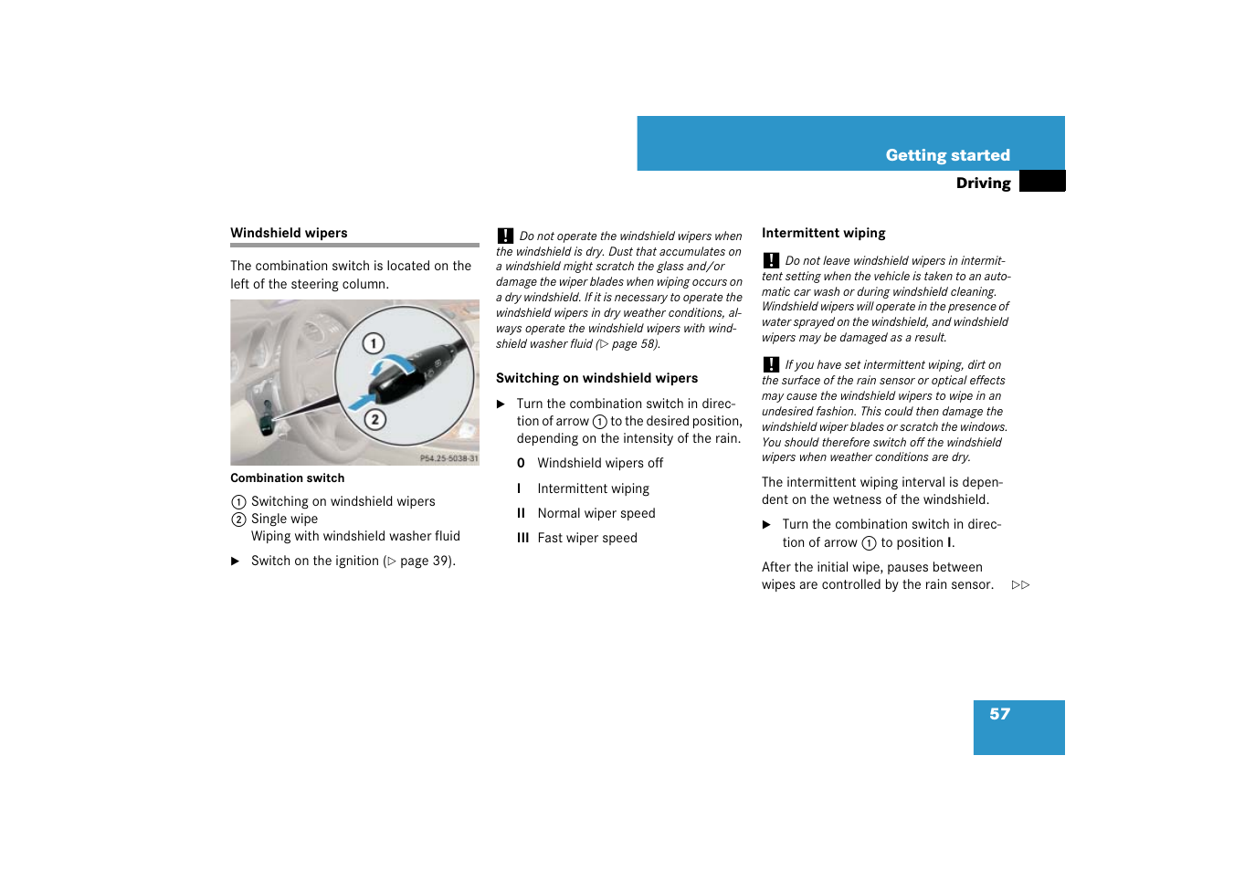 Combination switch:windshield wipers, Windshield wipers | Mercedes-Benz SL-Class 2007 Owners Manual User Manual | Page 58 / 473