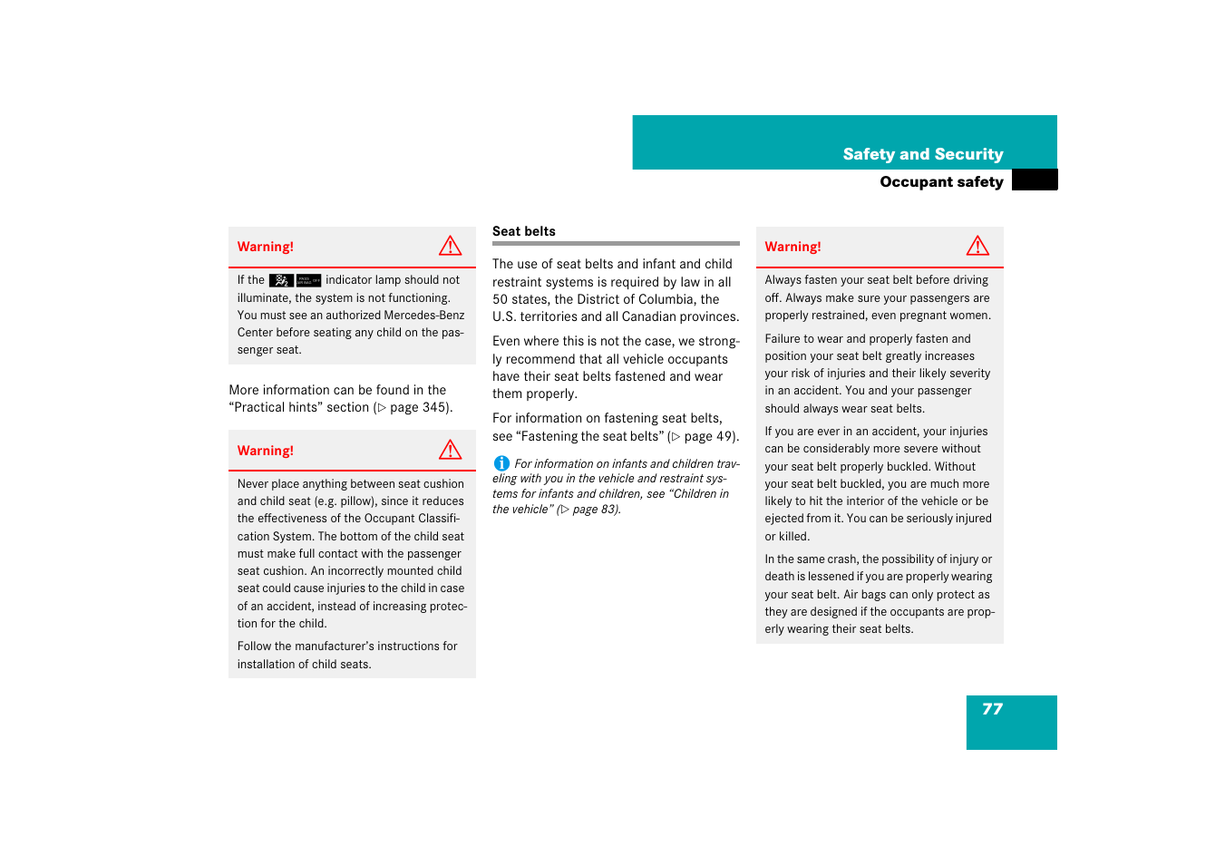 Seat belts | Mercedes-Benz SL-Class 2007 Owners Manual User Manual | Page 78 / 473