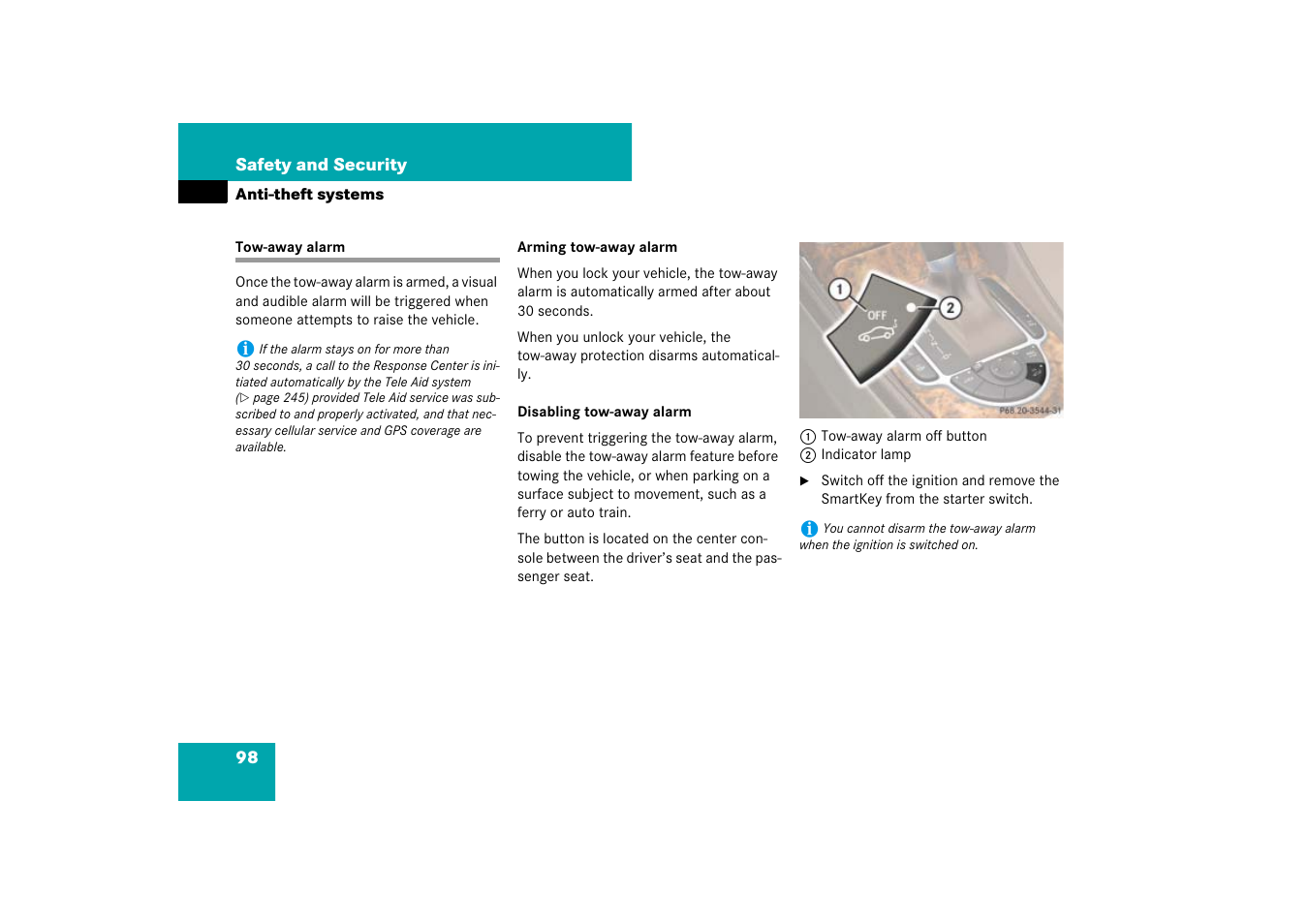 Anti-theft systems:tow-away alarm, Tow-away alarm | Mercedes-Benz SL-Class 2007 Owners Manual User Manual | Page 99 / 473