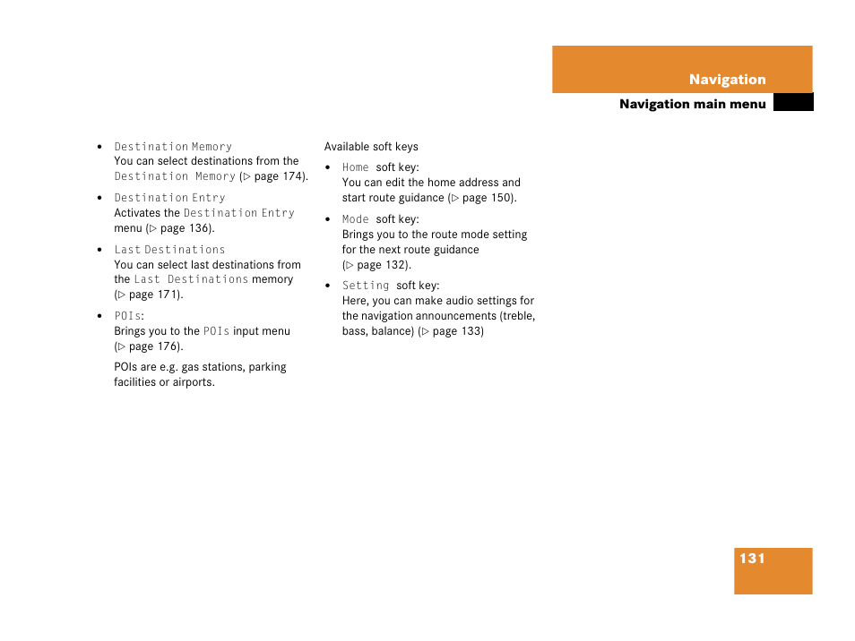 131 navigation | Mercedes-Benz SL-Class 2007 COMAND Manual User Manual | Page 133 / 234