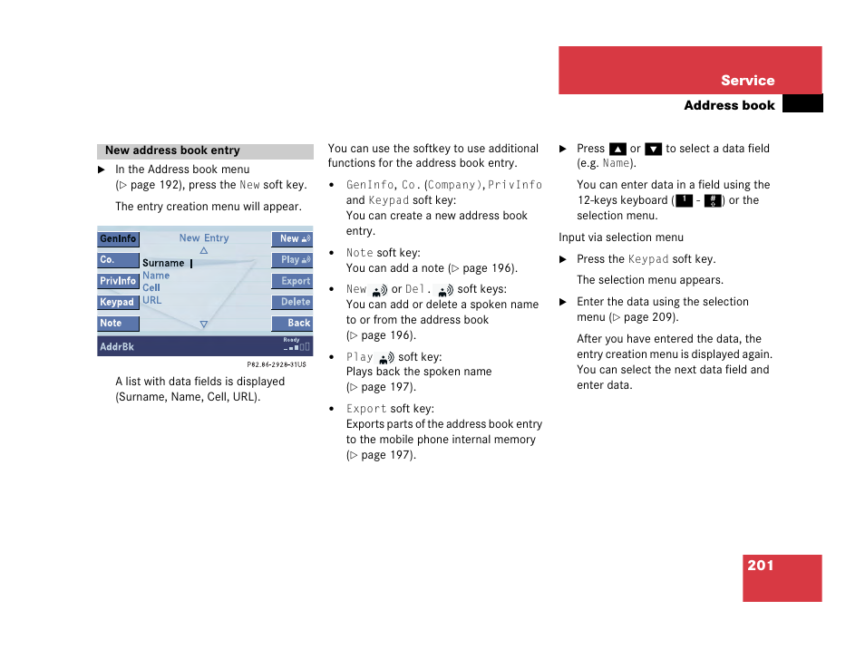 201 service | Mercedes-Benz SL-Class 2007 COMAND Manual User Manual | Page 203 / 234
