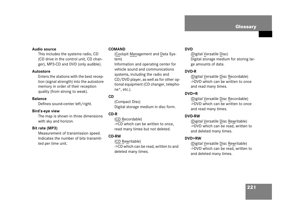 Mercedes-Benz SL-Class 2007 COMAND Manual User Manual | Page 223 / 234