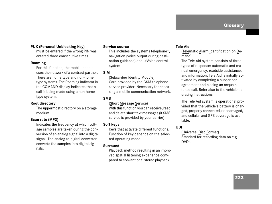 Mercedes-Benz SL-Class 2007 COMAND Manual User Manual | Page 225 / 234