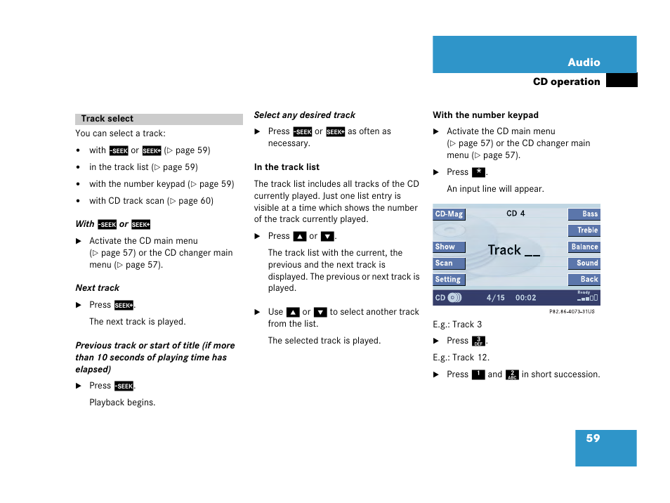 59 audio | Mercedes-Benz SL-Class 2007 COMAND Manual User Manual | Page 61 / 234