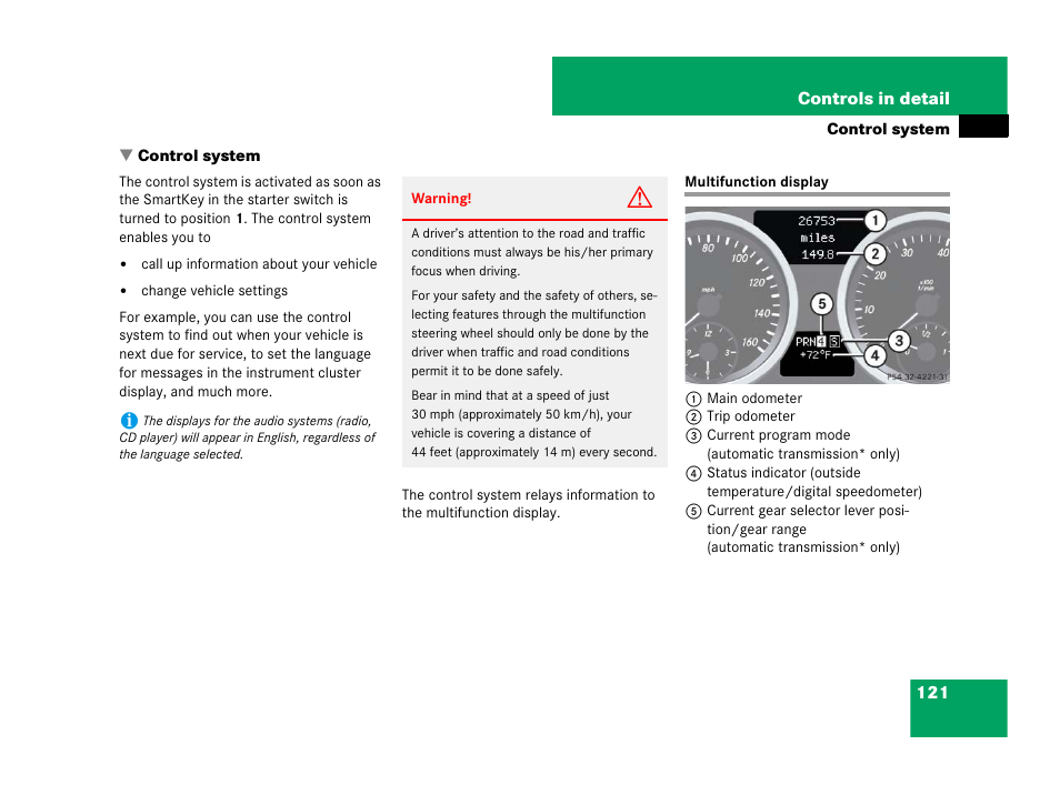 Control system, Multifunction display | Mercedes-Benz SLK-Class 2007 Owners Manual User Manual | Page 122 / 473