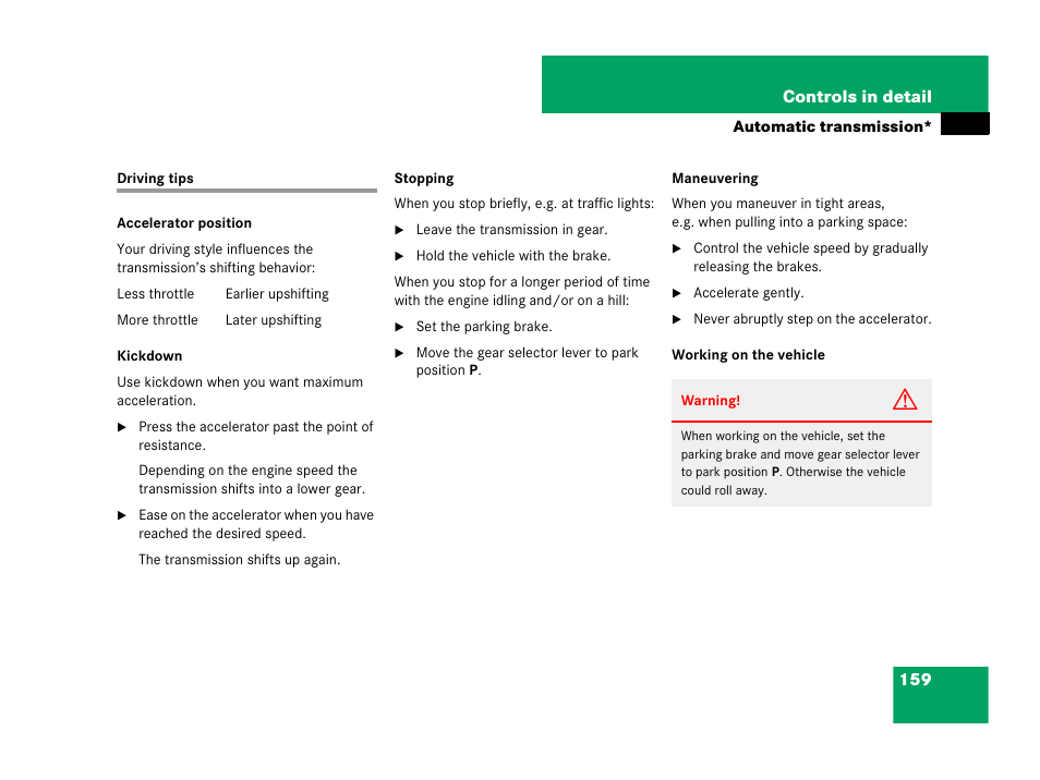 Driving tips | Mercedes-Benz SLK-Class 2007 Owners Manual User Manual | Page 160 / 473