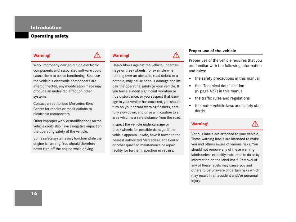 Operating safety, Vehicle:proper use of, Proper use of the vehicle | Mercedes-Benz SLK-Class 2007 Owners Manual User Manual | Page 17 / 473