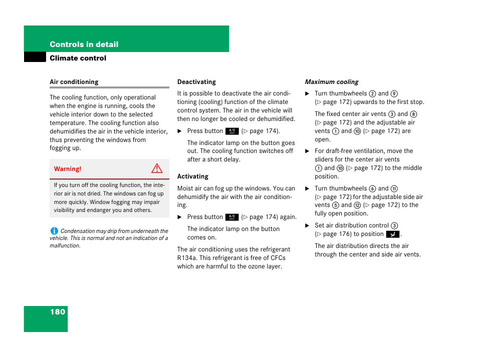 Air conditioning:climate control, Air conditioning | Mercedes-Benz SLK-Class 2007 Owners Manual User Manual | Page 181 / 473