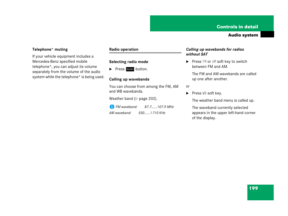 Radio:operation (audio system), Radio operation, The radio | Mercedes-Benz SLK-Class 2007 Owners Manual User Manual | Page 200 / 473