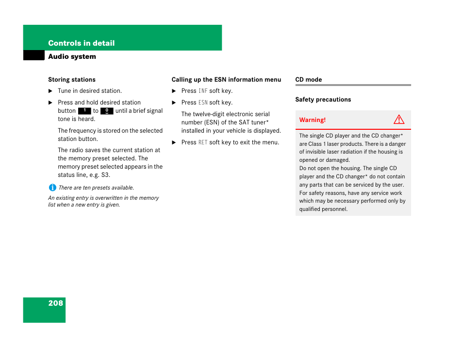 Audio system:cd operation, Cd mode | Mercedes-Benz SLK-Class 2007 Owners Manual User Manual | Page 209 / 473