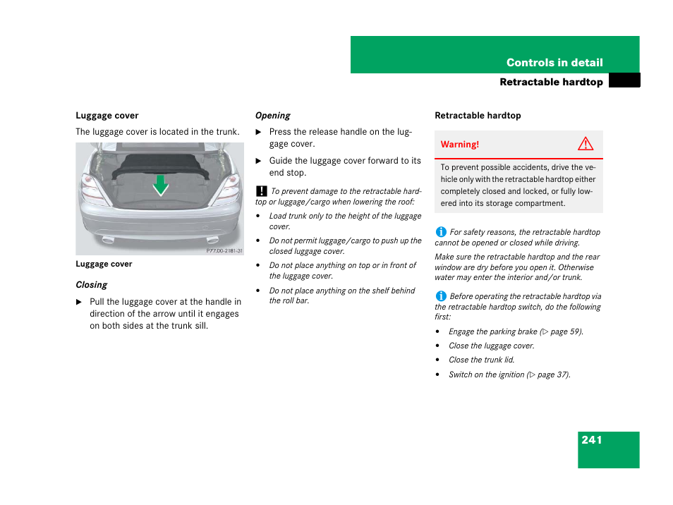 241 controls in detail | Mercedes-Benz SLK-Class 2007 Owners Manual User Manual | Page 242 / 473
